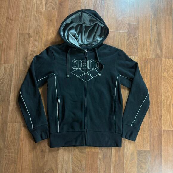 Vintage VTG Y2K Arena Black Full Zip Hooded Sweatshirt - Picture 5 of 8